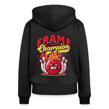 Bowling Frame By Frame Champion - Frauen Premium Bio Zip Hoodie - Schwarz - Hinten - Julia (174cm)