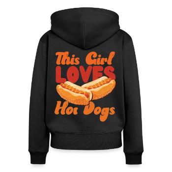 Hot Dog Adult Girl This Girl Loves - Frauen Premium Bio Zip Hoodie - Schwarz - Hinten - Julia (174cm)