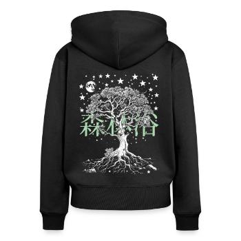 Shinrin Yoku Japanese Art Nature Forest - Women's Premium Organic Zip Hoodie - black - Back - Julia (174cm)