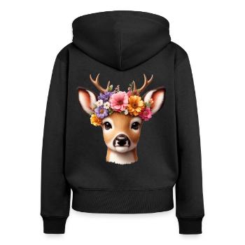 Trachtenshirt Damen T-Shirt Reh Kostüm Mädchen - Frauen Premium Bio Zip Hoodie - Schwarz - Hinten - Julia (174cm)