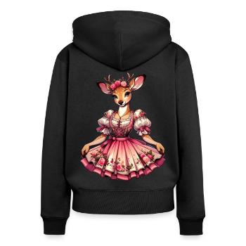 Trachtenshirt Damen Trachten T-Shirt Dirndl Ersatz - Frauen Premium Bio Zip Hoodie - Schwarz - Hinten - Julia (174cm)