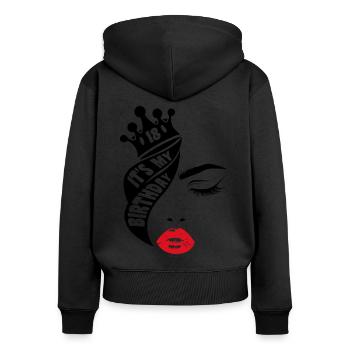 C’est mon anniversaire Cadeau d’anniversaire de la reine 18 ans - Sweat à capuche zippé Premium bio Femme - noir - Dos - Julia (174cm)