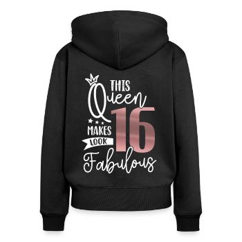 16 ans fille 16e anniversaire cadeau fille - Sweat à capuche zippé Premium bio Femme - noir - Dos - Julia (174cm)