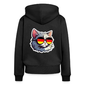 Katze mit Sonnenbrille Fußball Deutschland - Frauen Premium Bio Zip Hoodie - Schwarz - Hinten - Julia (174cm)