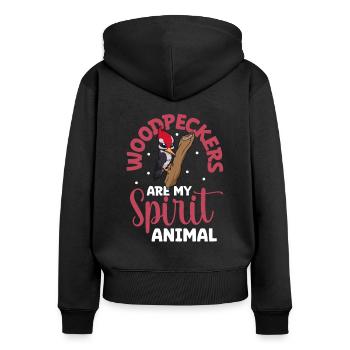Lieblingstier - Specht - Frauen Premium Bio Zip Hoodie - Schwarz - Hinten - Julia (174cm)