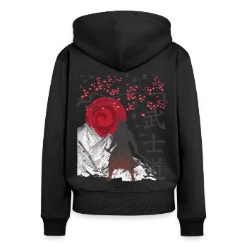 Japan Vintage Samurai Shogun japanische Kunst - Frauen Premium Bio Zip Hoodie - Schwarz - Hinten - Julia (174cm)