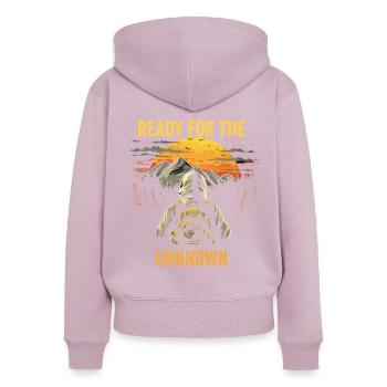 Bushcrafting en plein air prêt pour l’inconnu - Sweat à capuche zippé Premium bio Femme - rose poudré - Dos - Julia (174cm)