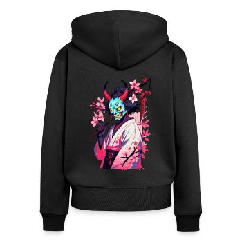 Oni Samurai Vaporwave Esthétique Démon Japonais - Sweat à capuche zippé Premium bio Femme - noir - Dos - Julia (174cm)