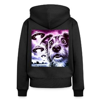 Rencontre avec un chien choqué et une invasion extraterrestre Design - Sweat à capuche zippé Premium bio Femme - noir - Dos - Julia (174cm)