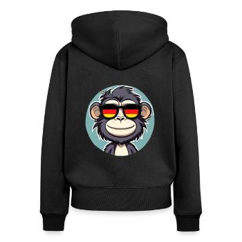 Affe - Frauen Premium Bio Zip Hoodie - Schwarz - Hinten - Julia (174cm)