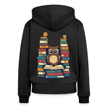Bücher Eule Für Eulen Liebhaber Leseratte - Frauen Premium Bio Zip Hoodie - Schwarz - Hinten - Julia (174cm)