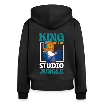 Löwe am Mischpult - Tontechnik - Frauen Premium Bio Zip Hoodie - Schwarz - Hinten - Julia (174cm)