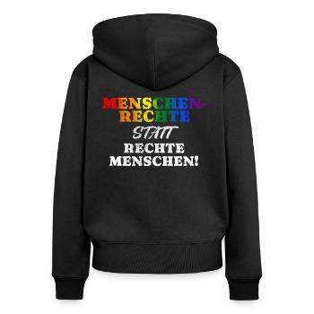gegen Rassismus, gegen Rechts, gegen Nazis, Liebe - Frauen Premium Bio Zip Hoodie - Schwarz - Hinten - Julia (174cm)