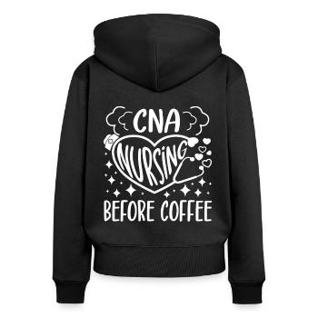 CNA Nursing Quotes Certified Nurse Assistant Gifts - Frauen Premium Bio Zip Hoodie - Schwarz - Hinten - Julia (174cm)