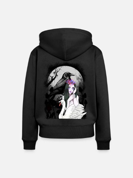 mystisch Schwan Märchen Märchenfigur Raben - Frauen Premium Bio Zip Hoodie - Schwarz