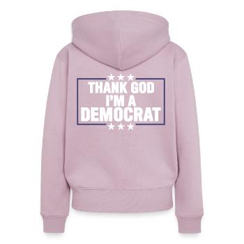 Votez Démocratie Démocrate Démocrate - Sweat à capuche zippé Premium bio Femme - rose poudré - Dos - Julia (174cm)