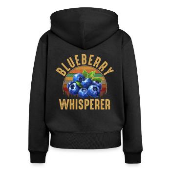 blueberry whisperer, blueberry - Frauen Premium Bio Zip Hoodie - Schwarz - Hinten - Julia (174cm)
