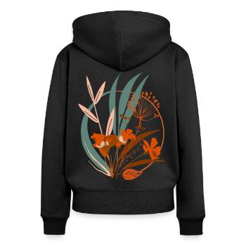 Abstract Floral Botanical Art - Vintage Boho Style - Women's Premium Organic Zip Hoodie - black - Back - Julia (174cm)
