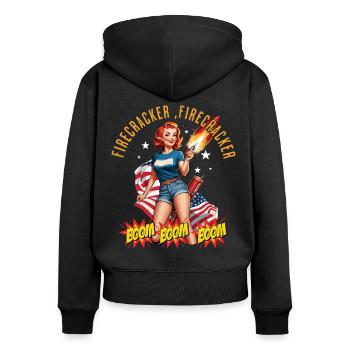Pétard Fille Rétro Vintage Design - Sweat à capuche zippé Premium bio Femme - noir - Dos - Julia (174cm)