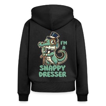Je suis une commode Snappy - Jeu de mots sur le crocodile mignon - Sweat à capuche zippé Premium bio Femme - noir - Dos - Julia (174cm)