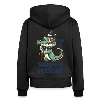 Je suis une commode Snappy - Jeu de mots sur le crocodile mignon - Sweat à capuche zippé Premium bio Femme - noir - Dos - Julia (174cm)