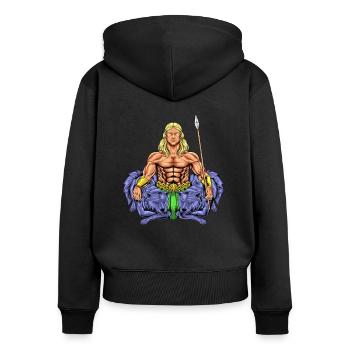 Gott der keltischen Mythologie - Nodens - Frauen Premium Bio Zip Hoodie - Schwarz - Hinten - Julia (174cm)