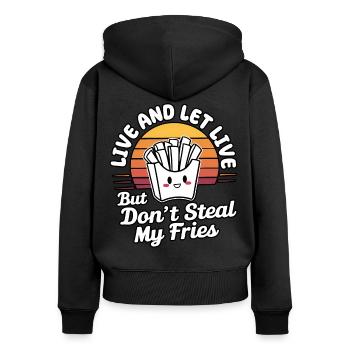 Mignon Drôle Vintage Rétro Coucher de soleil Kawaii Frites - Sweat à capuche zippé Premium bio Femme - noir - Dos - Julia (174cm)