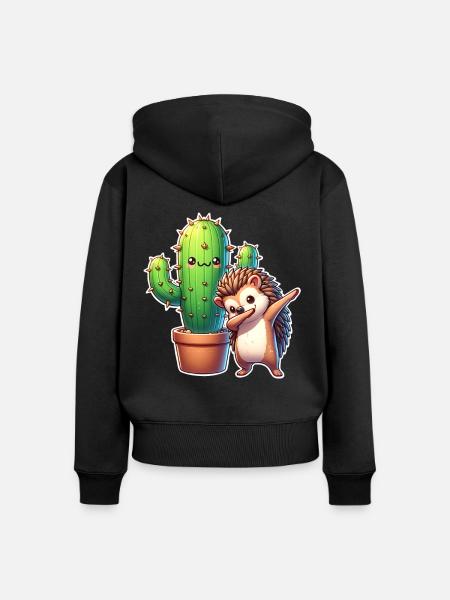 Igel Kaktus - Frauen Premium Bio Zip Hoodie - Schwarz