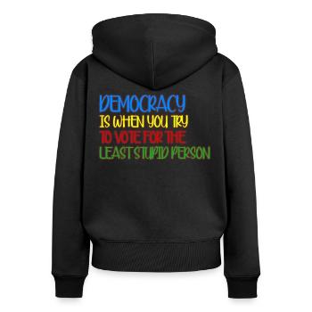 Élections Démocratie Démocratique - Sweat à capuche zippé Premium bio Femme - noir - Dos - Julia (174cm)
