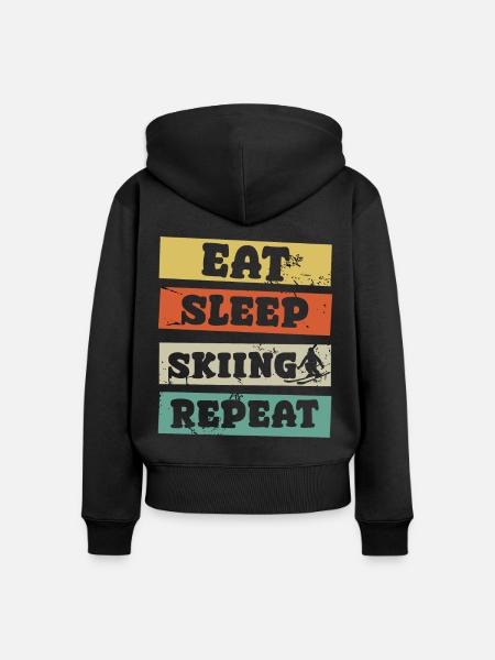 eat sleep skiing repeat - Frauen Premium Bio Zip Hoodie - Schwarz