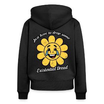 Juste ici pour laisser tomber un peu d’angoisse existentielle en souriant - Sweat à capuche zippé Premium bio Femme - noir - Dos - Julia (174cm)