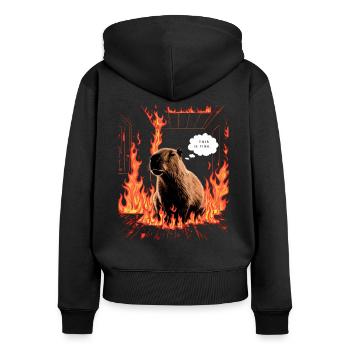 Capybara en flammes C’est du Fine Meme Art - Sweat à capuche zippé Premium bio Femme - noir - Dos - Julia (174cm)