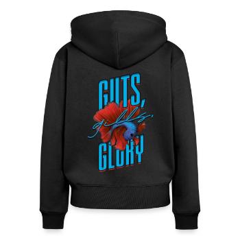 Kampffisch Kampffische Guts Gills Glory - Frauen Premium Bio Zip Hoodie - Schwarz - Hinten - Julia (174cm)