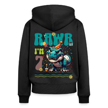 7ème anniversaire Rawr T Rex Dinosaure - Sweat à capuche zippé Premium bio Femme - noir - Dos - Julia (174cm)