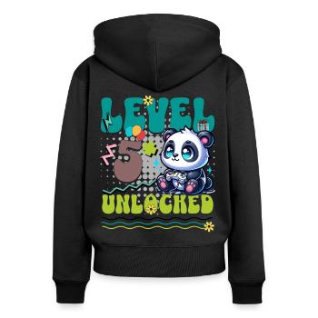 5. Geburtstag Level Unlocked Gaming Panda - Frauen Premium Bio Zip Hoodie - Schwarz - Hinten - Julia (174cm)