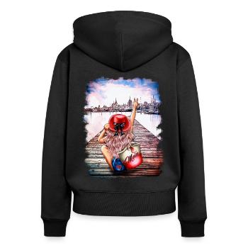 Rostock skyline Gehlsdorf femme blonde - Sweat à capuche zippé Premium bio Femme - noir - Dos - Julia (174cm)
