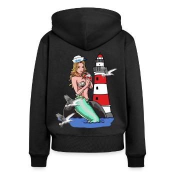 Sirène Sirène Sirène Sirène Sirène Marins Maritime Ahoy - Sweat à capuche zippé Premium bio Femme - noir - Dos - Julia (174cm)