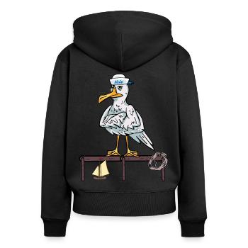 maritime, mouettes, mouettes, marins, voilier, ahoy - Sweat à capuche zippé Premium bio Femme - noir - Dos - Julia (174cm)