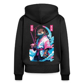 Samurai Otter Aesthetic Vaporwave Asiatischer Stil - Frauen Premium Bio Zip Hoodie - Schwarz - Hinten - Julia (174cm)