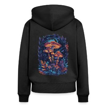 Pilz Mondphasen Vintage Goblincore Cottagecore - Frauen Premium Bio Zip Hoodie - Schwarz - Hinten - Julia (174cm)