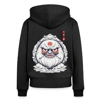 Japanischer Daruma Ästhetik Vintage Design - Frauen Premium Bio Zip Hoodie - Schwarz - Hinten - Julia (174cm)