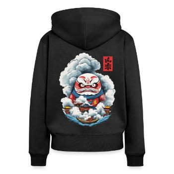 Japanischer Daruma Aesthetic Yokai Design - Frauen Premium Bio Zip Hoodie - Schwarz - Hinten - Julia (174cm)