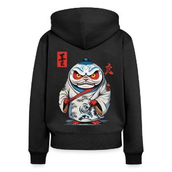 Japanischer Daruma Ästhetik Yokai Vintage - Frauen Premium Bio Zip Hoodie - Schwarz - Hinten - Julia (174cm)