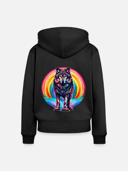 Regenbogen Wolf Wölfe - Frauen Premium Bio Zip Hoodie - Schwarz