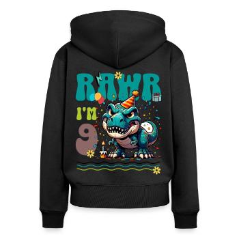 9ème anniversaire Rawr T Rex Dinosaure - Sweat à capuche zippé Premium bio Femme - noir - Dos - Julia (174cm)