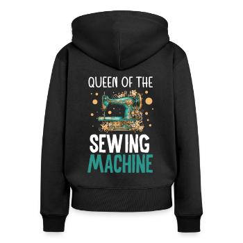 Tailleur Reine De La Machine À Coudre Couturière - Sweat à capuche zippé Premium bio Femme - noir - Dos - Julia (174cm)