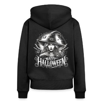 Schöne Hexe mit Happy Halloween - Frauen Premium Bio Zip Hoodie - Schwarz - Hinten - Julia (174cm)