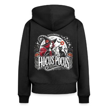 Zauberhafte Hexe mit Katze und Hocus Pocus - Frauen Premium Bio Zip Hoodie - Schwarz - Hinten - Julia (174cm)