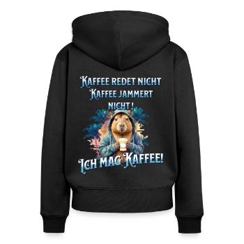 Kaffee redet nicht lustiger Kaffee Spruch - Frauen Premium Bio Zip Hoodie - Schwarz - Hinten - Julia (174cm)
