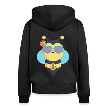 Biene Hippie Peace - Frauen Premium Bio Zip Hoodie - Schwarz - Hinten - Julia (174cm)